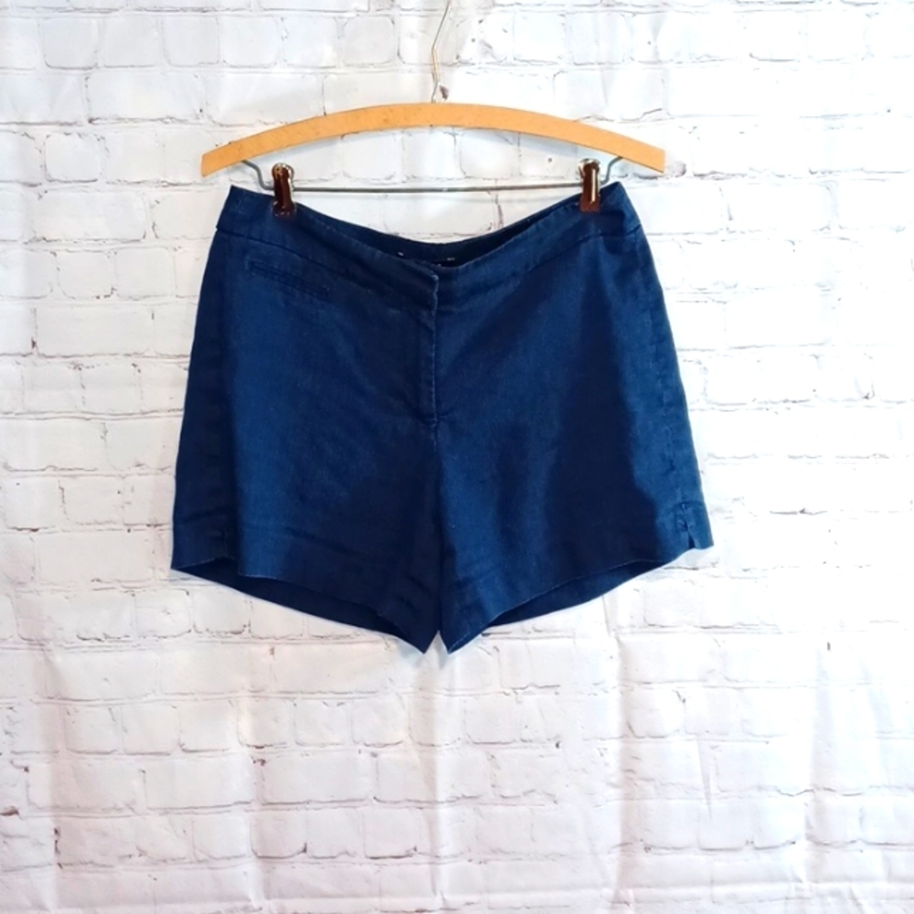 White House  Black Market  Womans Blue 100%Linen&  Lined 4 Shorts …